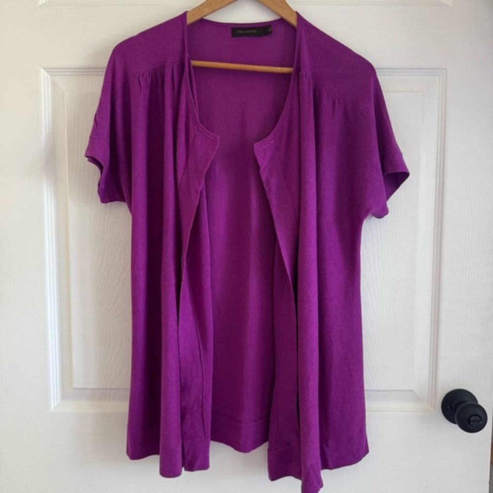 The Limited Open-Front Short Sleeve Cardigan – Plum Purple – Size Small
